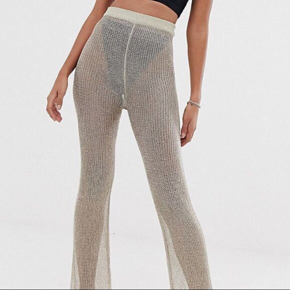 South Beach Gold Mesh Coverup Pants Size Large - Picture 1 of 11